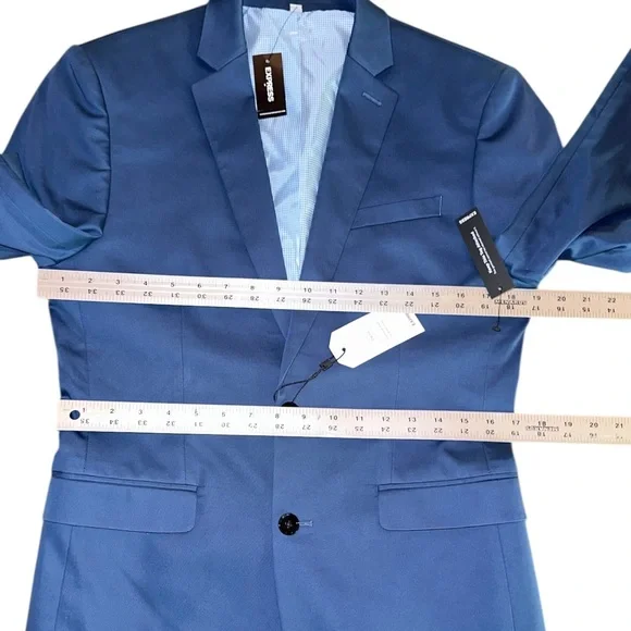 NEW ~ EXPRESS Men’s Blue Fitted Cotton-Blend Photographer Suit Jacket ~ Size 36R - Picture 13 of 15